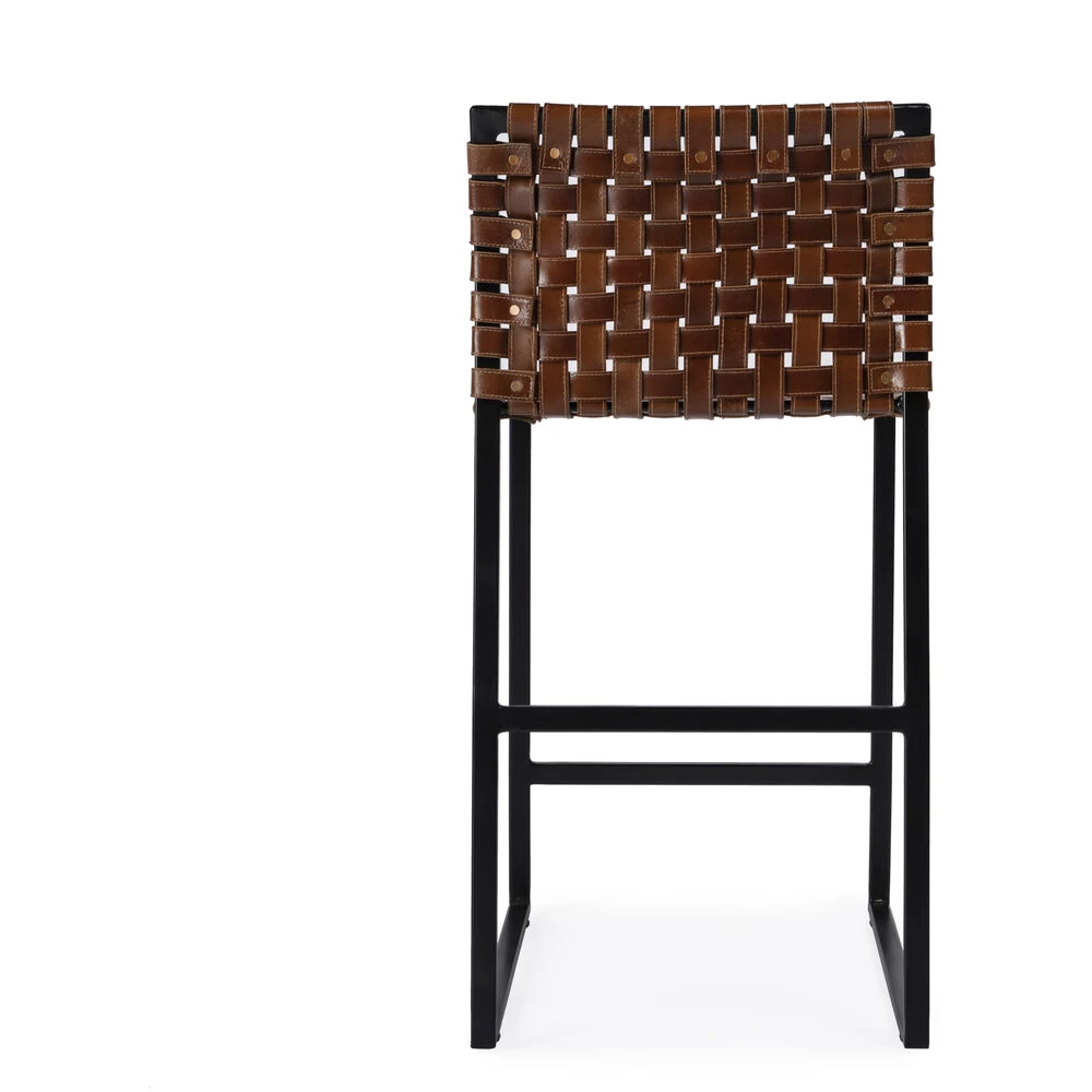 Urban Brown Woven Leather Bar Stool - Image 7