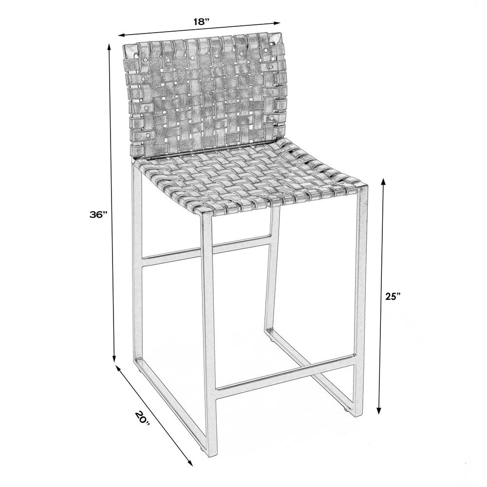 Urban Brown Woven Leather Bar Stool - Image 2