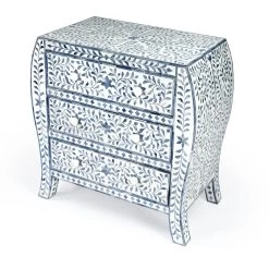 Trubadur And Bone Inlay 3 Drawer Chest In White And Blue