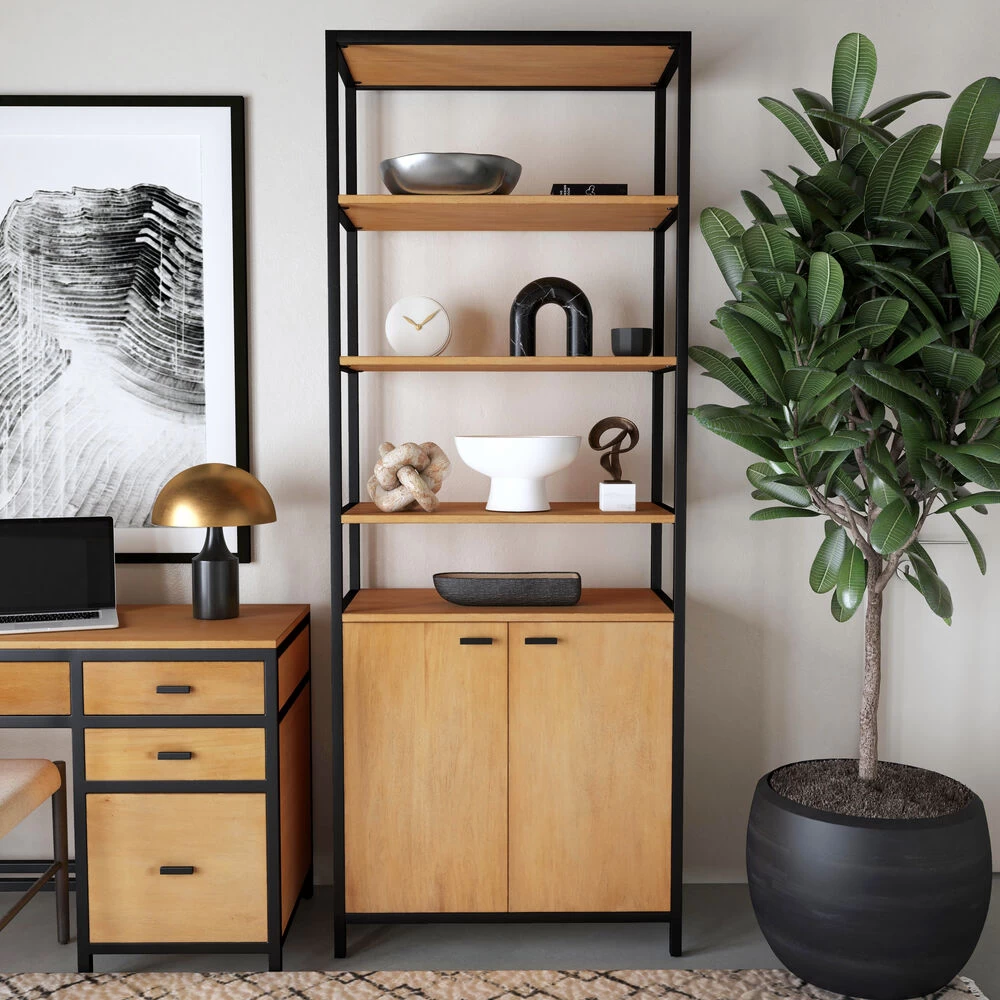 Hans 35.25" W X 84.25"H Open & Closed Etagere Bookcase In Light Brown - Image 2