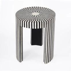 Rimma Bone Inlay Side Table In Black And White