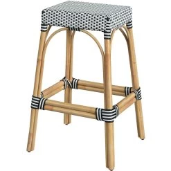 Robias Rectangular Rattan 30" Bar Stool In White And Black Dot
