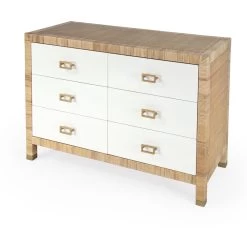 Corfu 6 Drawer Natural Rattan Double Dresser In Natural And White