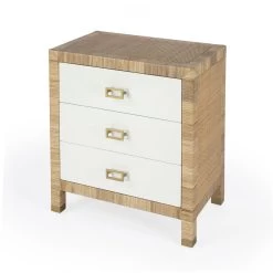Corfu 3 Drawer Rattan Nightstand In Natural And White