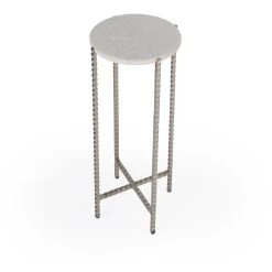 Nigella Marble And Silver Cross Legs Side Table In Multi-Color