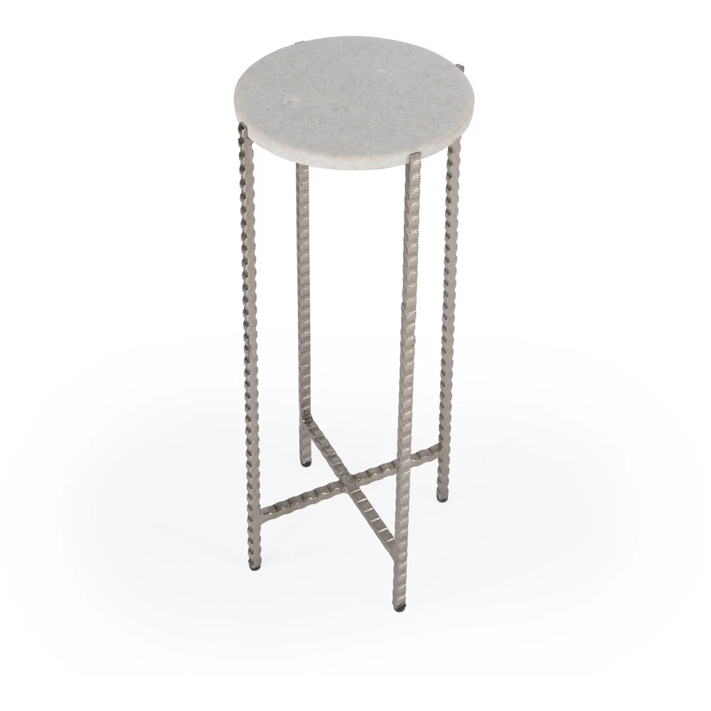 Nigella Marble And Silver Cross Legs Side Table In Multi-Color
