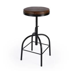 Clyde Leather 25" Adjustable Bar Stool In Medium Brown