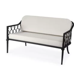 Southport Iron Upholstered Outdoor Loveseat In Black