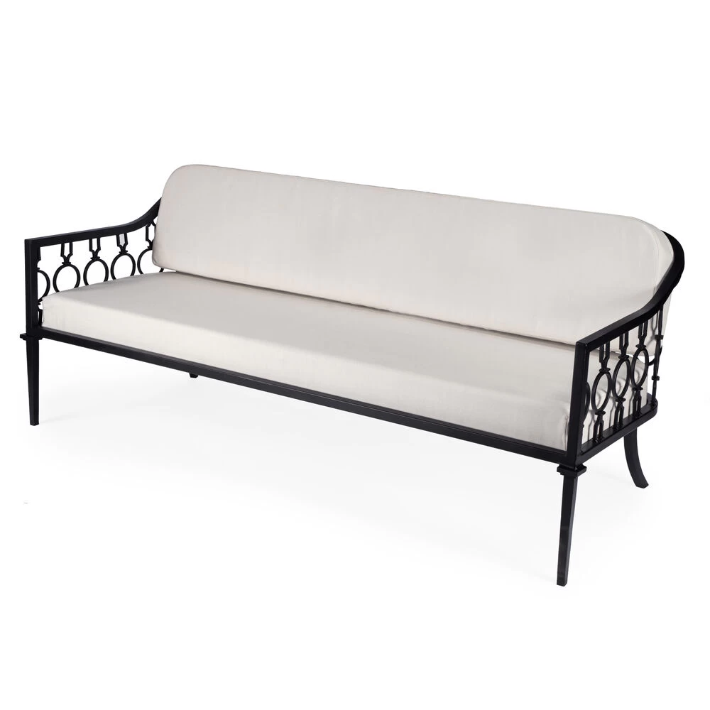 Southport Iron Upholstered Outdoor Sofa In Black