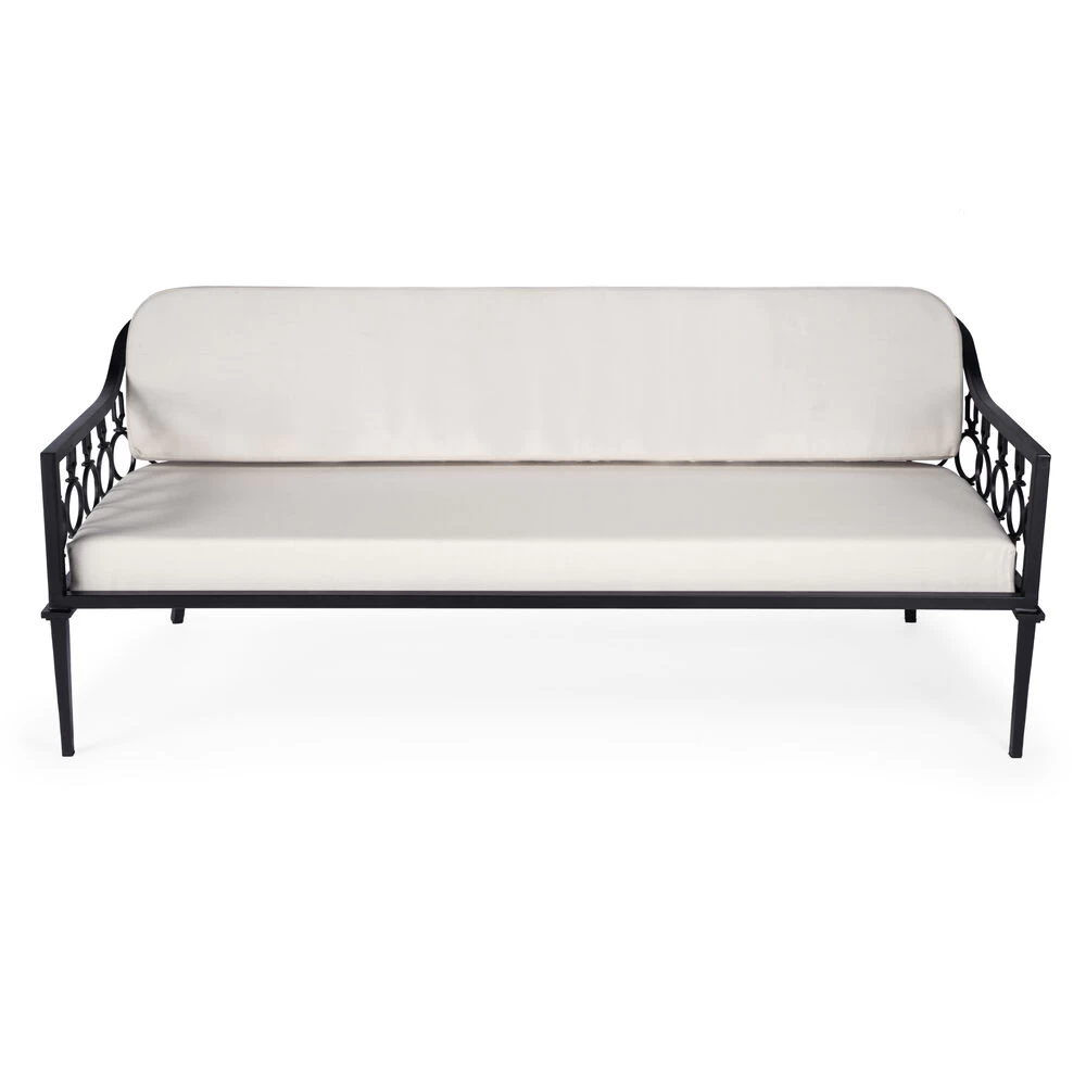 Southport Iron Upholstered Outdoor Sofa In Black - Image 4