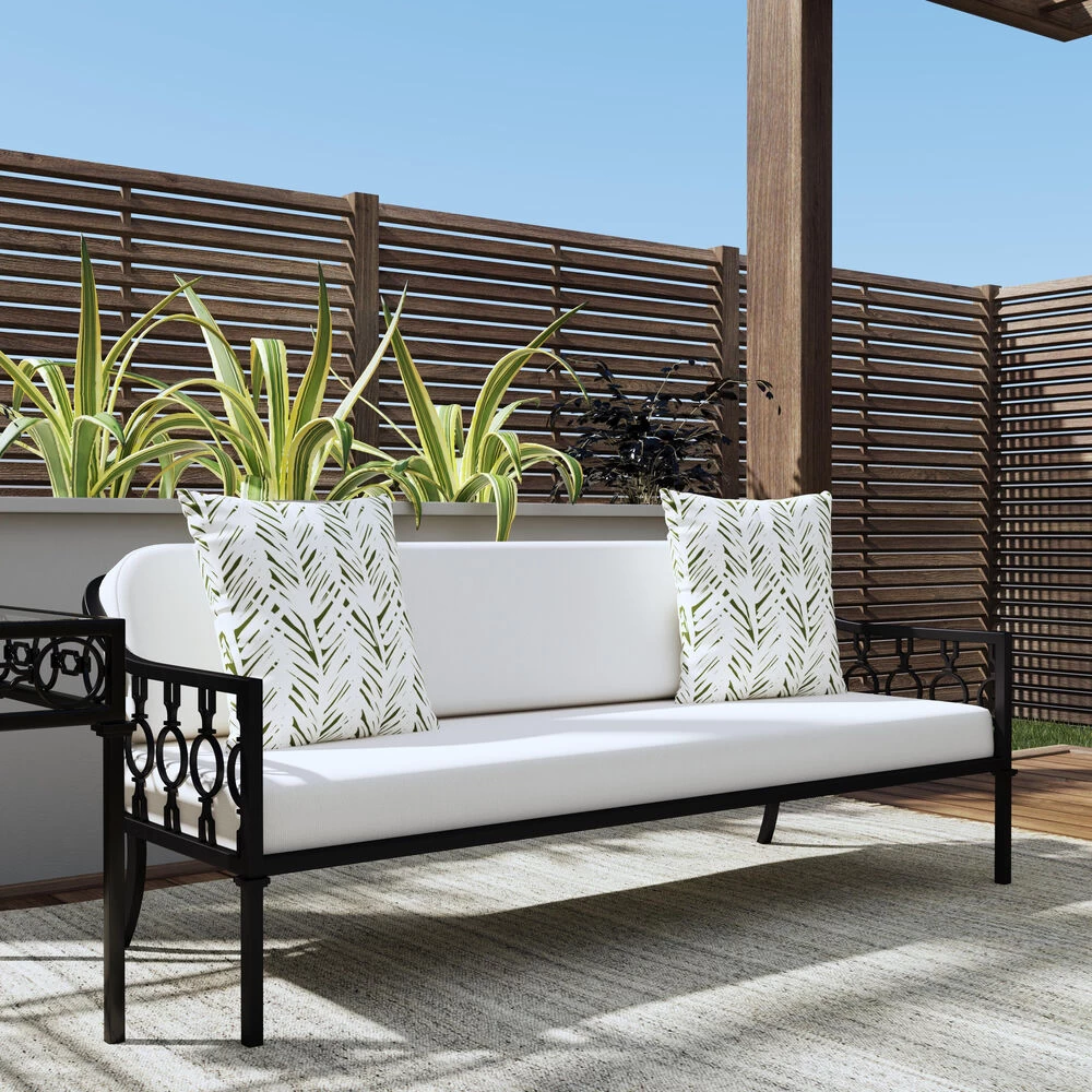 Southport Iron Upholstered Outdoor Sofa In Black - Image 2