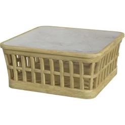 Monhegan Outdoor Teak And Marble Coffee Table In Light Brown