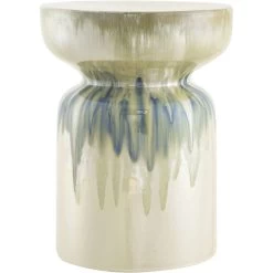 Remy 18 Inch Blue/Beige Garden Stool