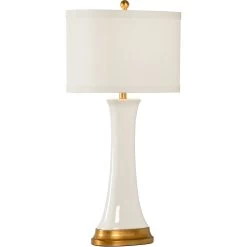 Pam Cain 34 Inch 100.00 Watt White Glaze/Antique Gold Leaf Table Lamp Portable Light
