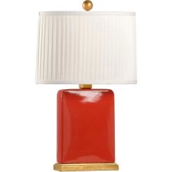 Pam Cain 23 Inch 100.00 Watt Rhubarb Red Glaze/Antique Gold Table Lamp Portable Light