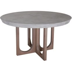 Mahanoy 54 Inch Waxed Concrete And Blonde Stain Outdoor Dining Table, Round