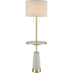 Below The Surface 63 Inch 100.00 Watt Polished Concrete With Antique Brass Floor Lamp Portable Light