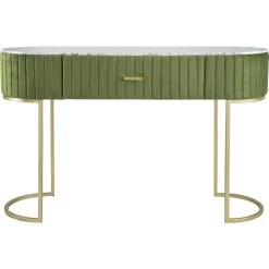 Pleated 47 X 17 Inch Green And Gold And White Console Table