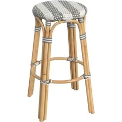 Tobias Round Rattan 30" Bar Stool In Gray And White Stripe