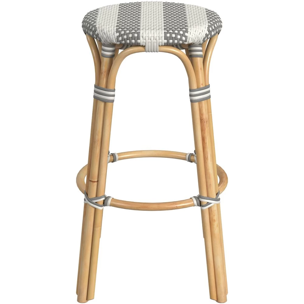 Tobias Round Rattan 30" Bar Stool In Gray And White Stripe - Image 4