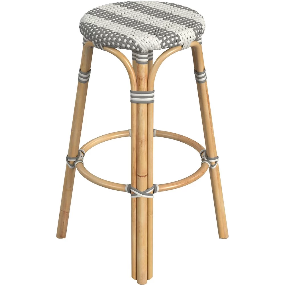 Tobias Round Rattan 30" Bar Stool In Gray And White Stripe - Image 5