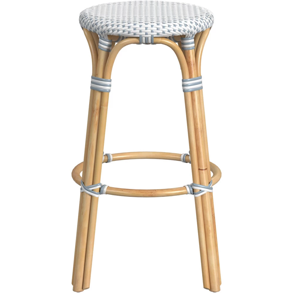Tobias Round Rattan 30" Bar Stool In White And Sky Blue Dot - Image 4
