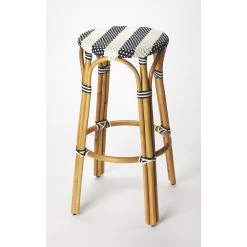 Designer'S Edge Tobias Blue & White Rattan 30 Inch Blue Barstool