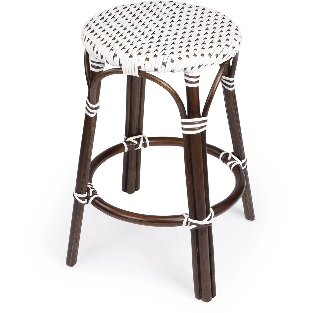 Tobias Brown & White Rattan Bar Stool