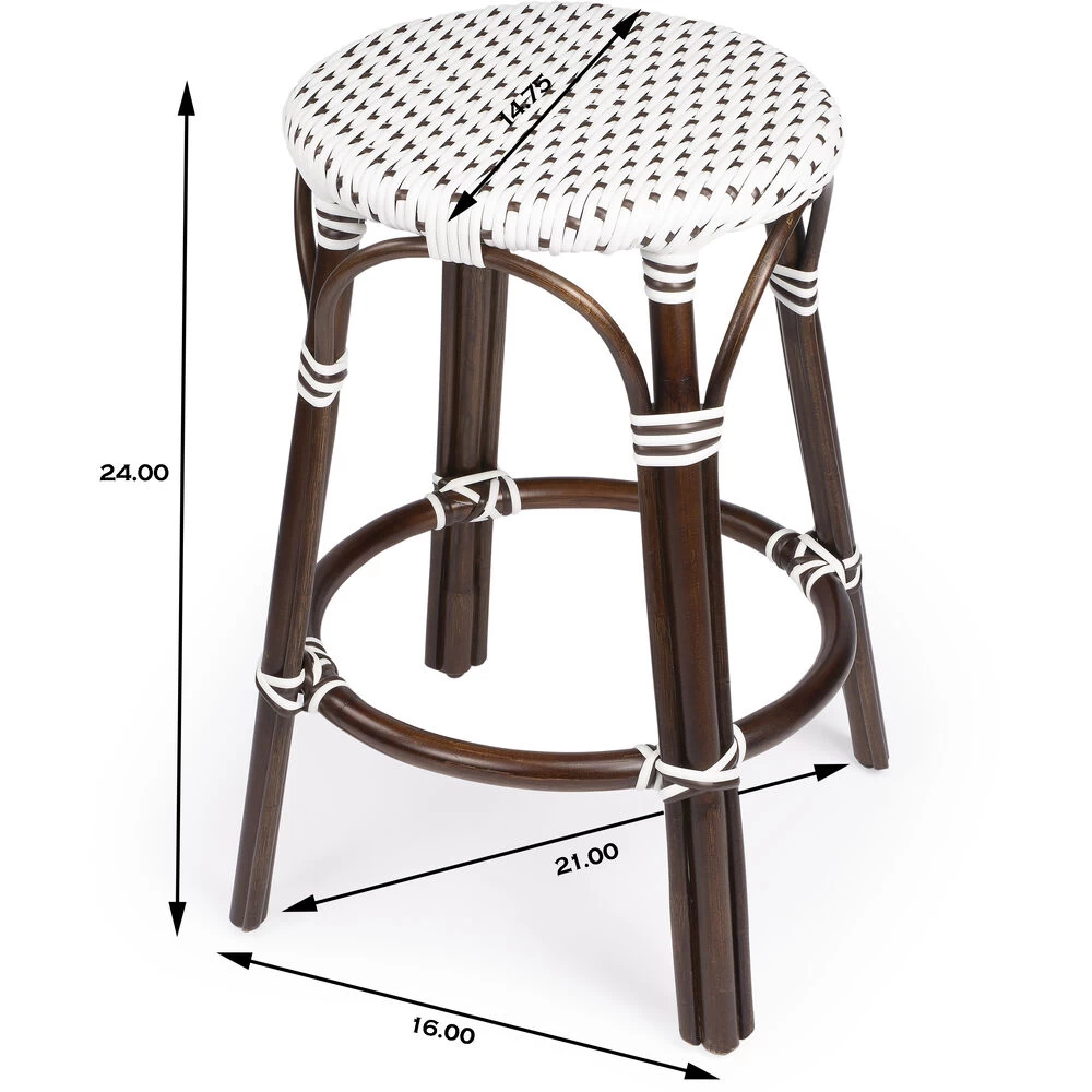 Tobias Brown & White Rattan Bar Stool - Image 3
