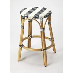 Designer'S Edge Tobias Blue & White Rattan 24 Inch Blue Barstool