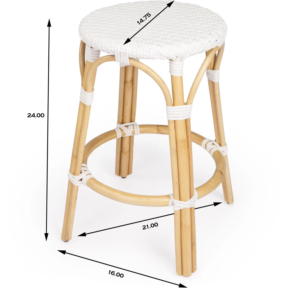 Tobias White Rattan Bar Stool - Image 3