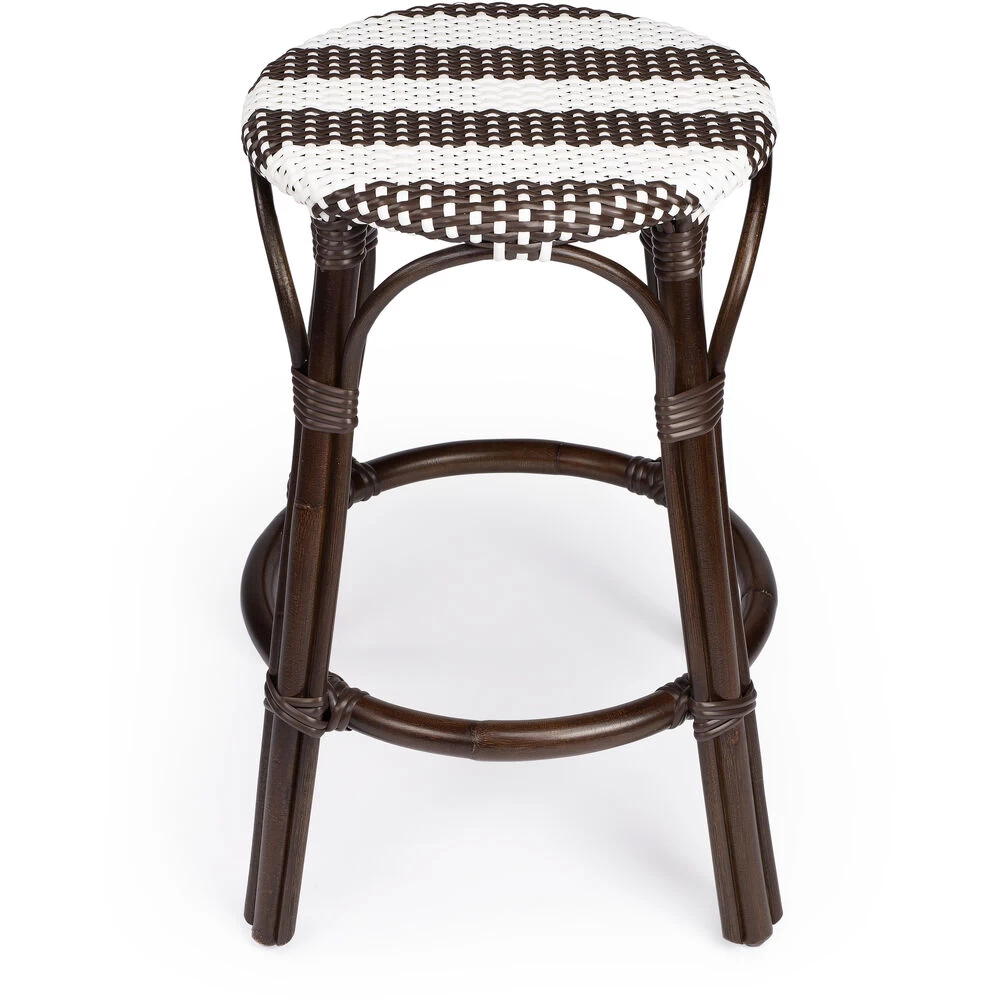 Tobias Dark Brown & White Rattan Bar Stool - Image 4