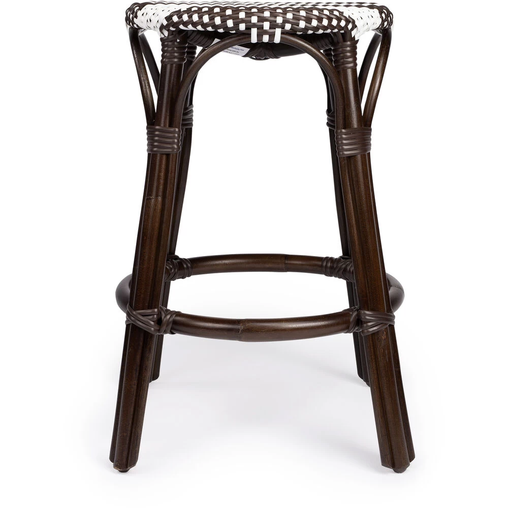 Tobias Dark Brown & White Rattan Bar Stool - Image 5