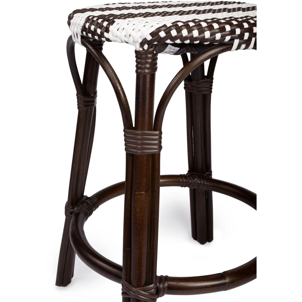 Tobias Dark Brown & White Rattan Bar Stool - Image 6
