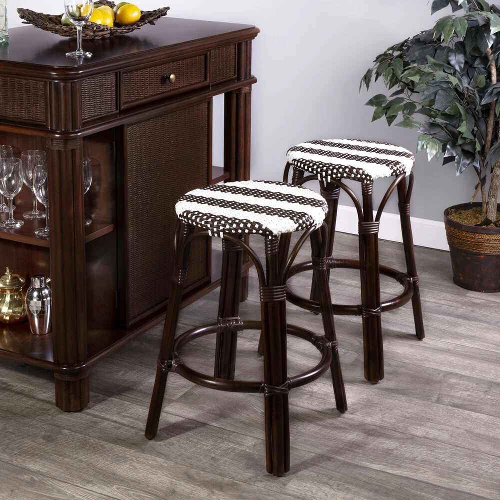 Tobias Dark Brown & White Rattan Bar Stool - Image 2