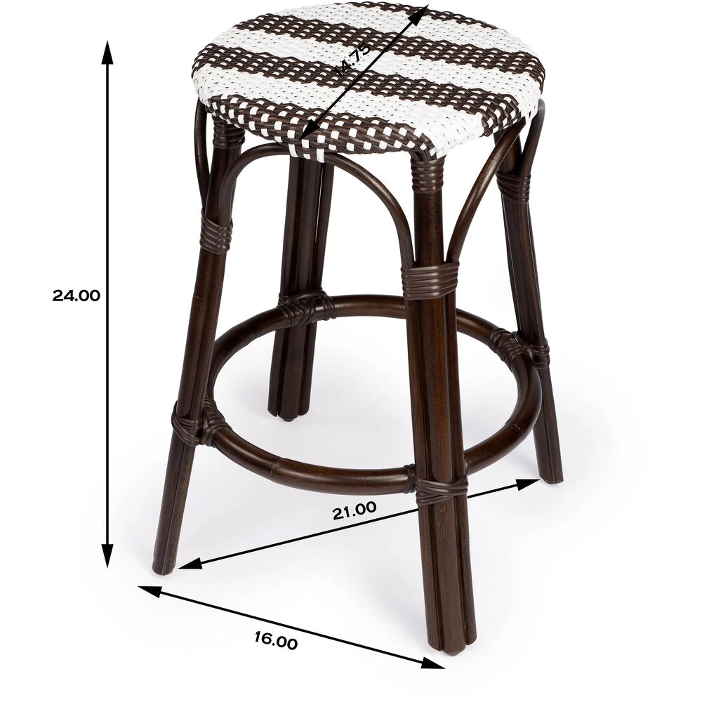 Tobias Dark Brown & White Rattan Bar Stool - Image 3