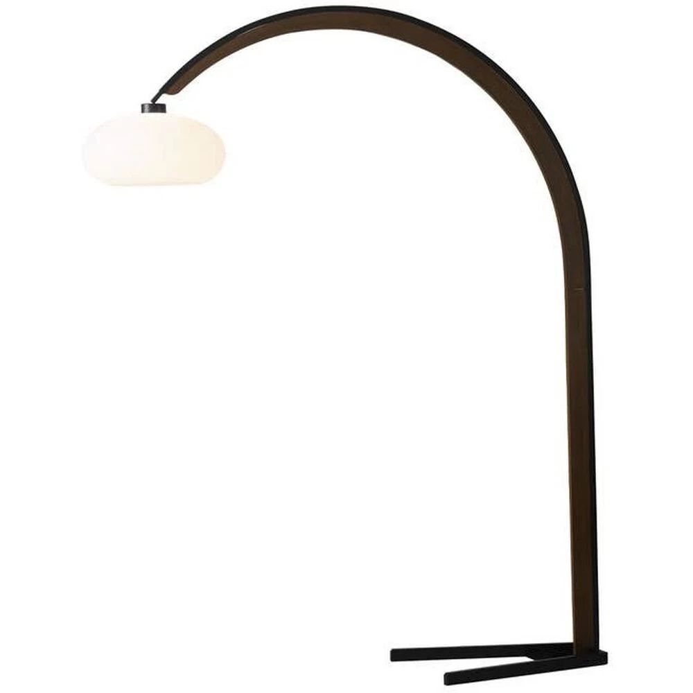 Vaulted 86 Inch 100.00 Watt Weathered Brass And Walnut With Black Arc Floor Lamp Portable Light
