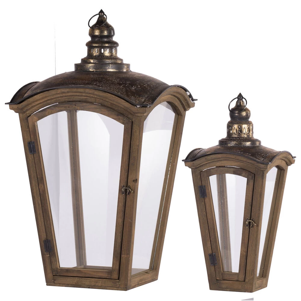 Coach 30 X 16 Inch Natural And Gold Patio Candle Lanterns, Set Of 2