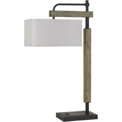 Alloa 32 Inch 100 Watt Dark Bronze With Wood Desk Lamp Portable Light