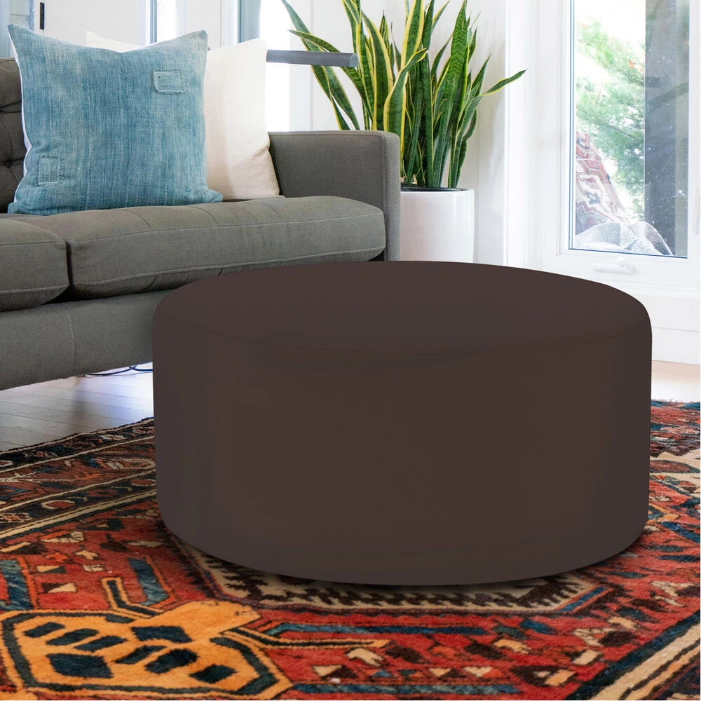 Universal 18 Inch Seascape Chocolate Outdoor Round Ottoman With Slipcover - Image 5
