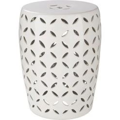 Chantilly 17.7 Inch Off-White Outdoor Garden Stool, Medium