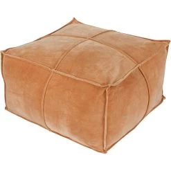 Cotton Velvet 13 Inch Camel Pouf, Rectangle