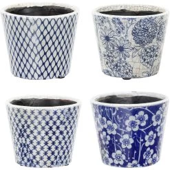 Terracotta Blue And White Planter, Set Of 4