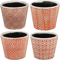 Small Orange And White Planter, Set Of 4