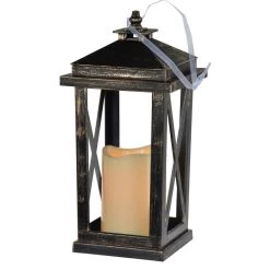 Menifee 11 X 5 Inch Distressed Black/Cream Outdoor Candle Lantern