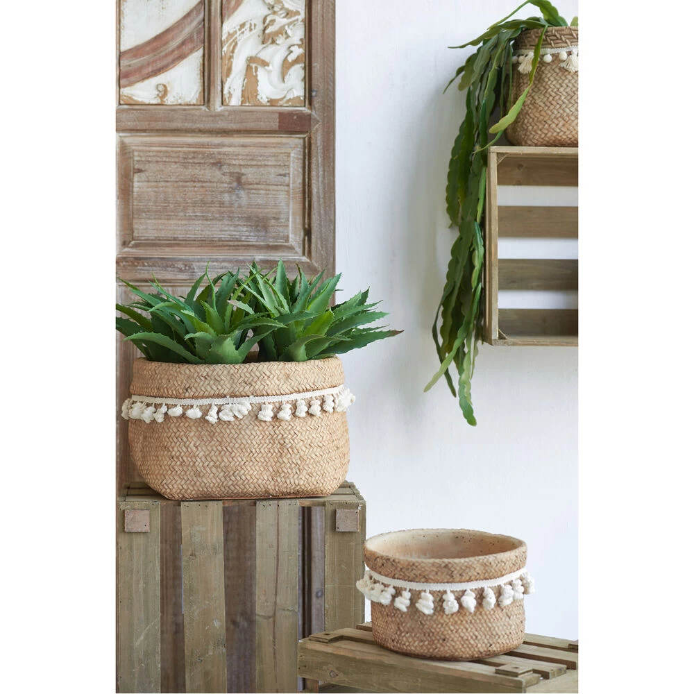 Woven Natural/White Outdoor Planter - Image 6