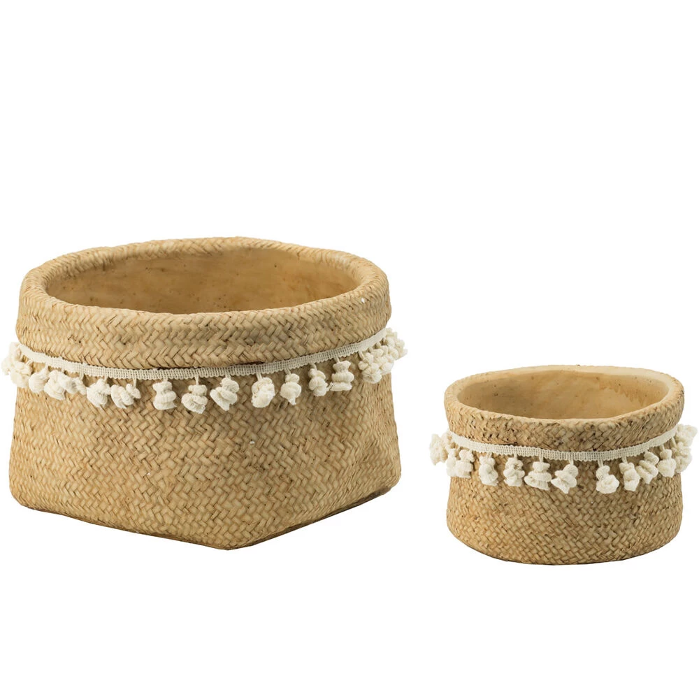 Woven Natural/White Outdoor Planter