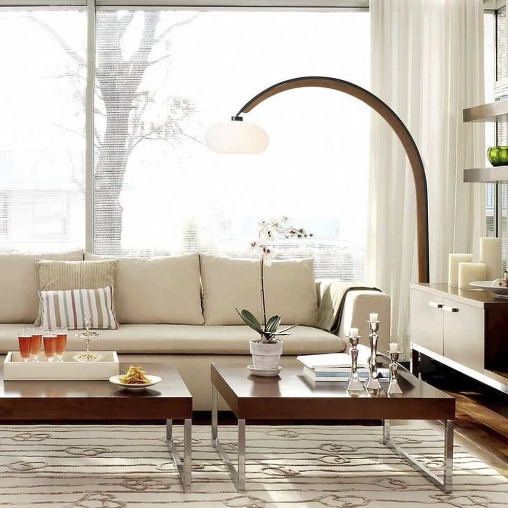 Vaulted 86 Inch 100.00 Watt Weathered Brass And Walnut With Black Arc Floor Lamp Portable Light - Image 7