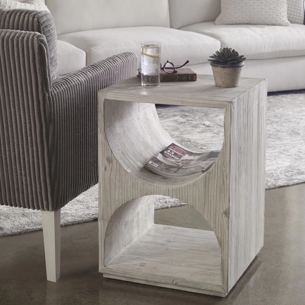 Hans 25 X 18 Inch Distressed Ivory Side Table - Image 4