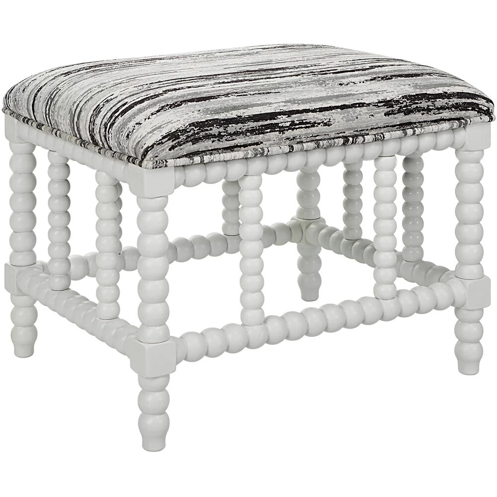 Seminoe Mottled Gray And Black Chenille With Matte White Bench - Image 4